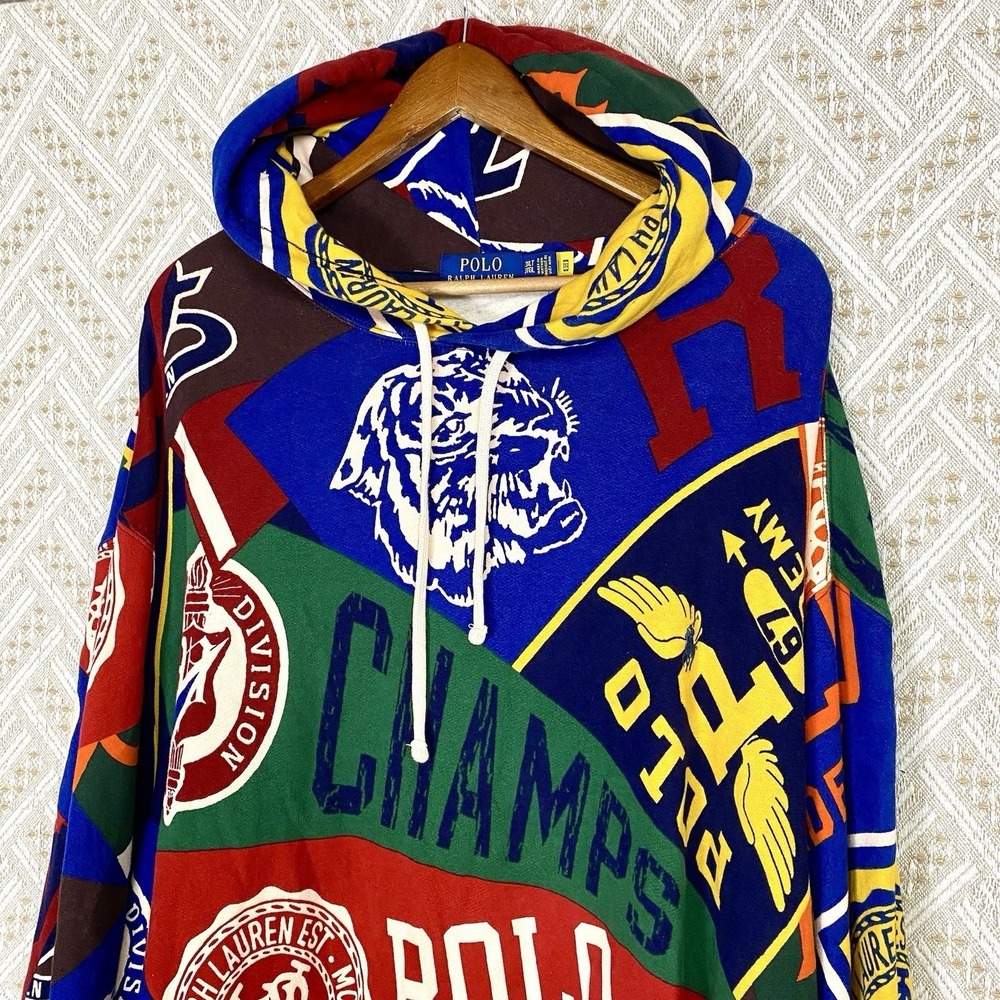 Polo Ralph Lauren Mens 3XLT Pennant Hoodie All Over Print Varsity Sweatshirt NWT